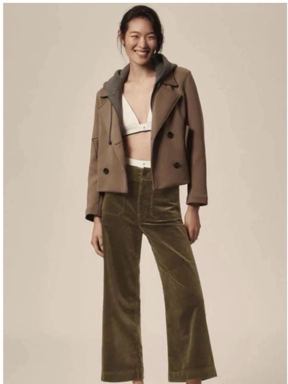 Anthropologie Maeve "The Colette" Corduroy Wide-Leg Pants Olive Green